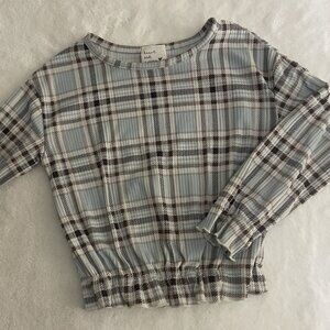 Seafoam & Brown Plaid Long-Sleeve Top – Cozy & Stylish – 4T